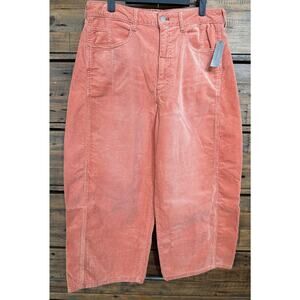 Pilcro Corduroy Pants Women's 30P Petite Rose Pink Wide Leg Cropped Barrel